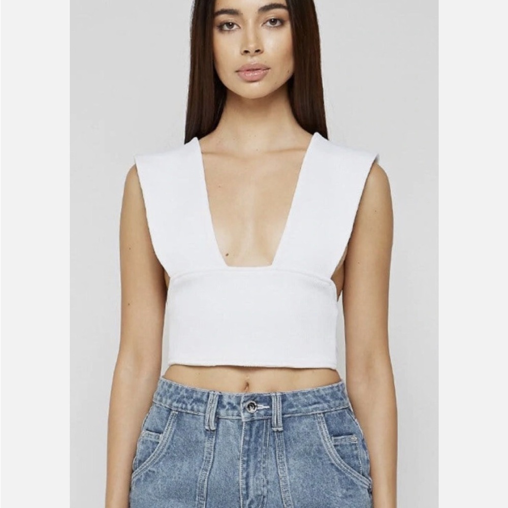 Maniére De Voir Multi-Way Ribbed Crop Top size 8 white